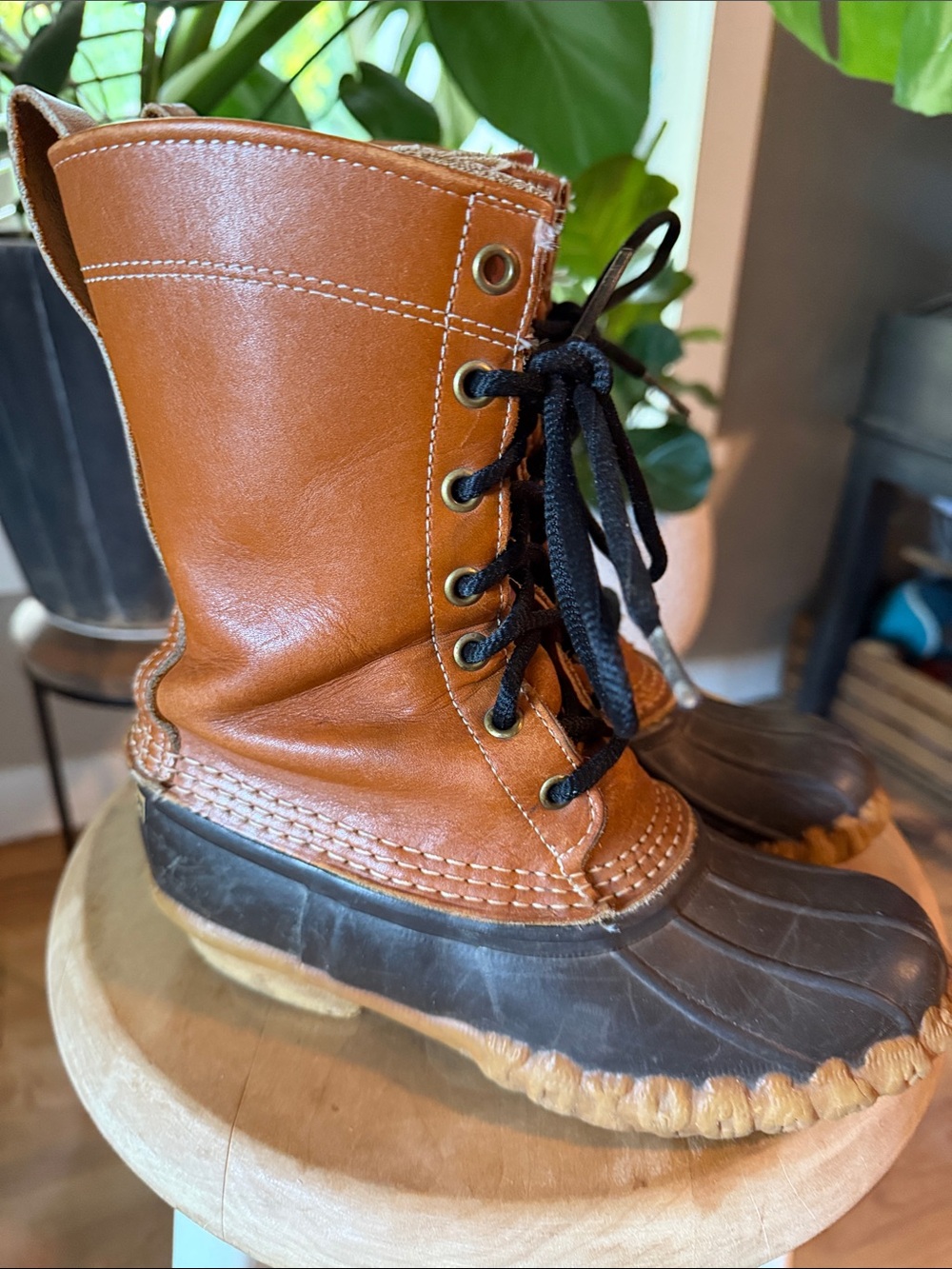 Brown and Black womans Lace-Up The Original Bean Boot Duck Boots